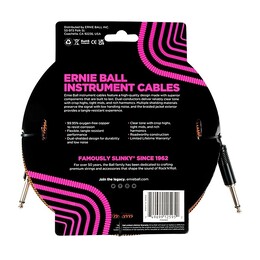Ernie Ball 18ft Braided Instrument Cable Lead - Pumpkin Pie