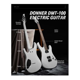 Donner DMT-100 Electric Guitar with HH Pickups - White