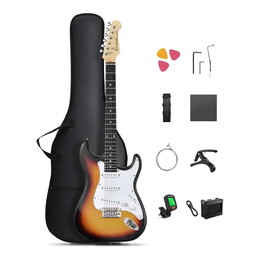 Donner DST-80 Electric Guitar with Mini Amplifier and Accessories - Black
