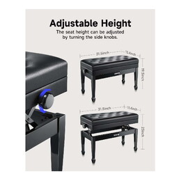 Donner Duet Adjustable Height Two-Seater Piano Bench - Black