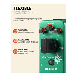 Donner Verb Square 7 Mode Reverb Guitar Effects Pedal