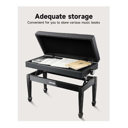 Donner Duet Adjustable Height Two-Seater Piano Bench - Black