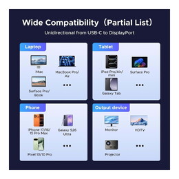 UGREEN 25158 8K 60Hz Unidirectional USB-C to DisplayPort 1.4 Cable - 2m