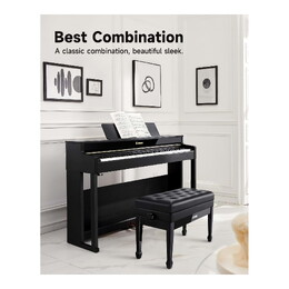 Donner Duet Adjustable Height Two-Seater Piano Bench - Black