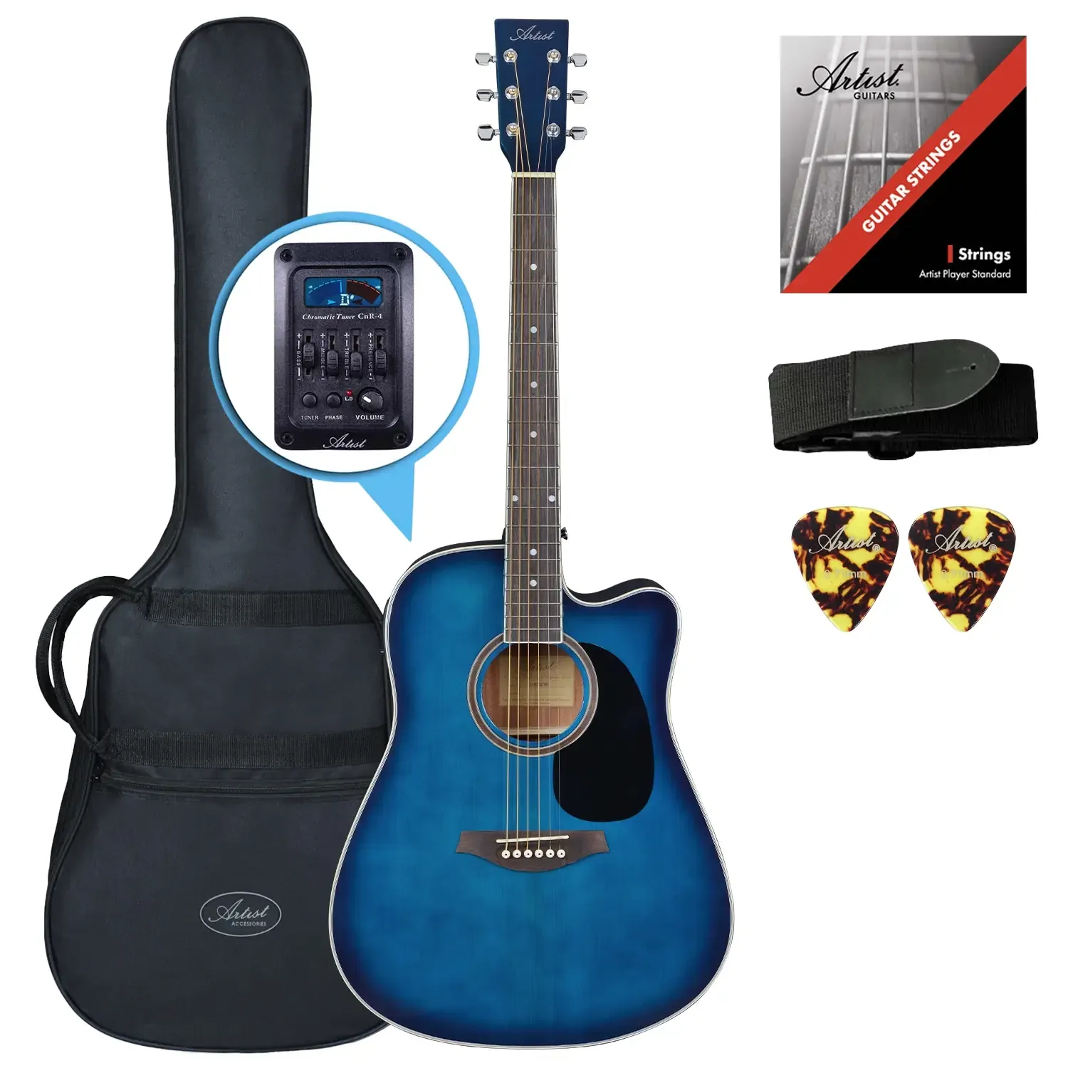 Steel String Acoustic Guitar - Tuner & Pickup - Dreadnought - Blue