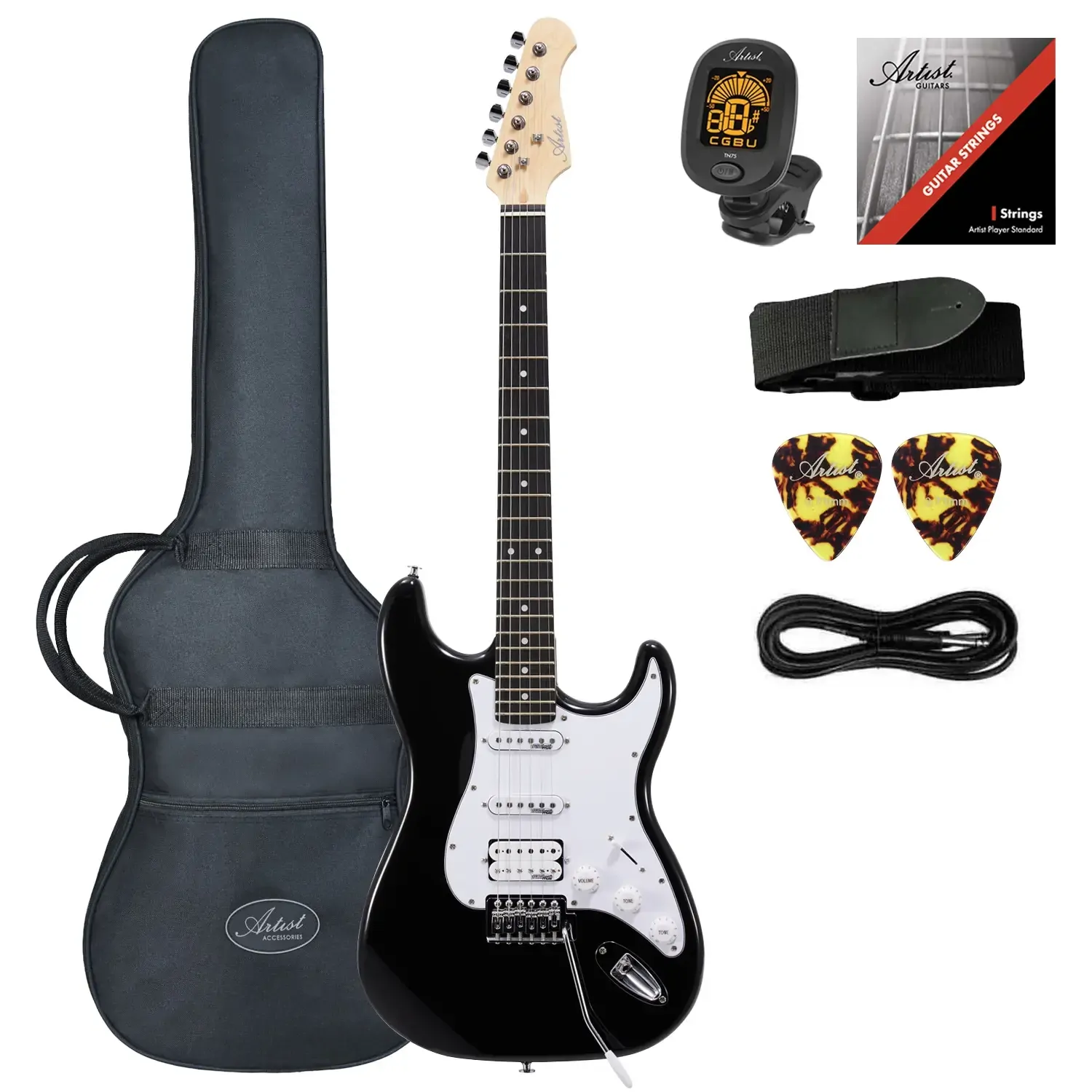 Artist AS1 ST Style HSS Electric Guitar - Black