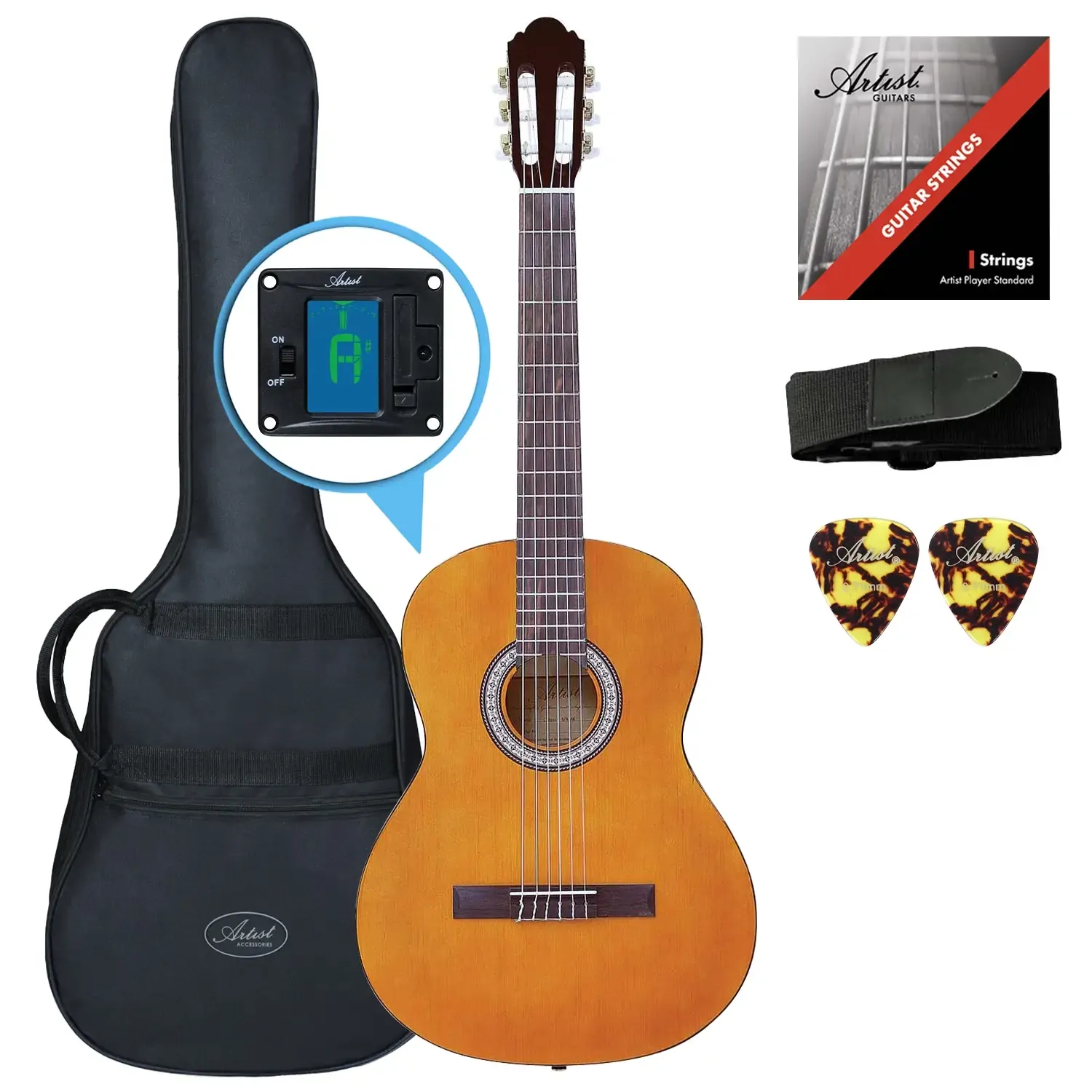 Artist CL44AM Full Size Classical Nylon String Guitar Pack - Amber