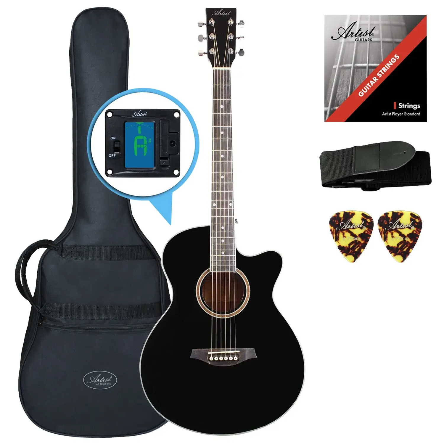 Artist LSPSBK Small Body Acoustic Guitar Pack - Black