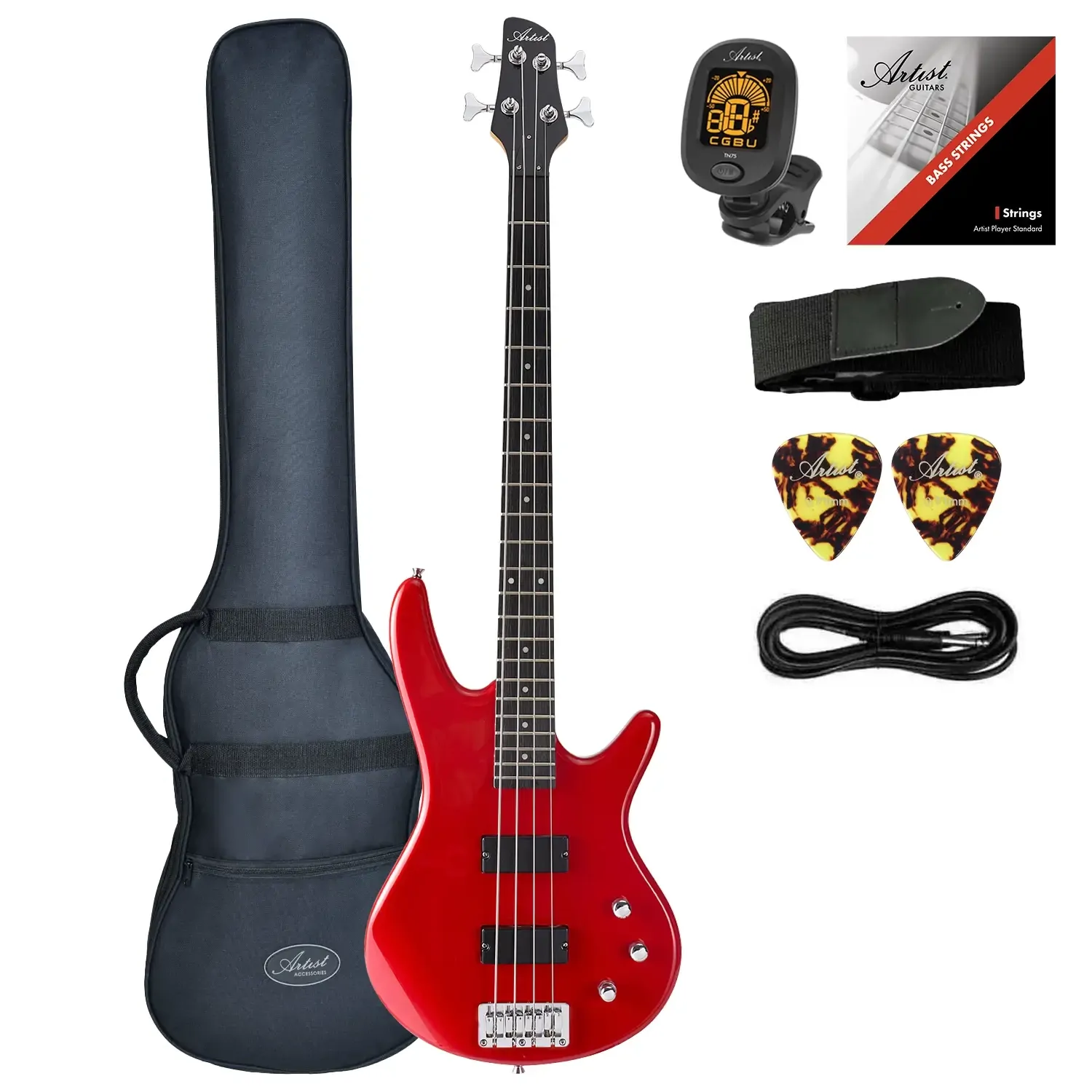 Artist ABA200 Solid Active Electric Bass Guitar - Red