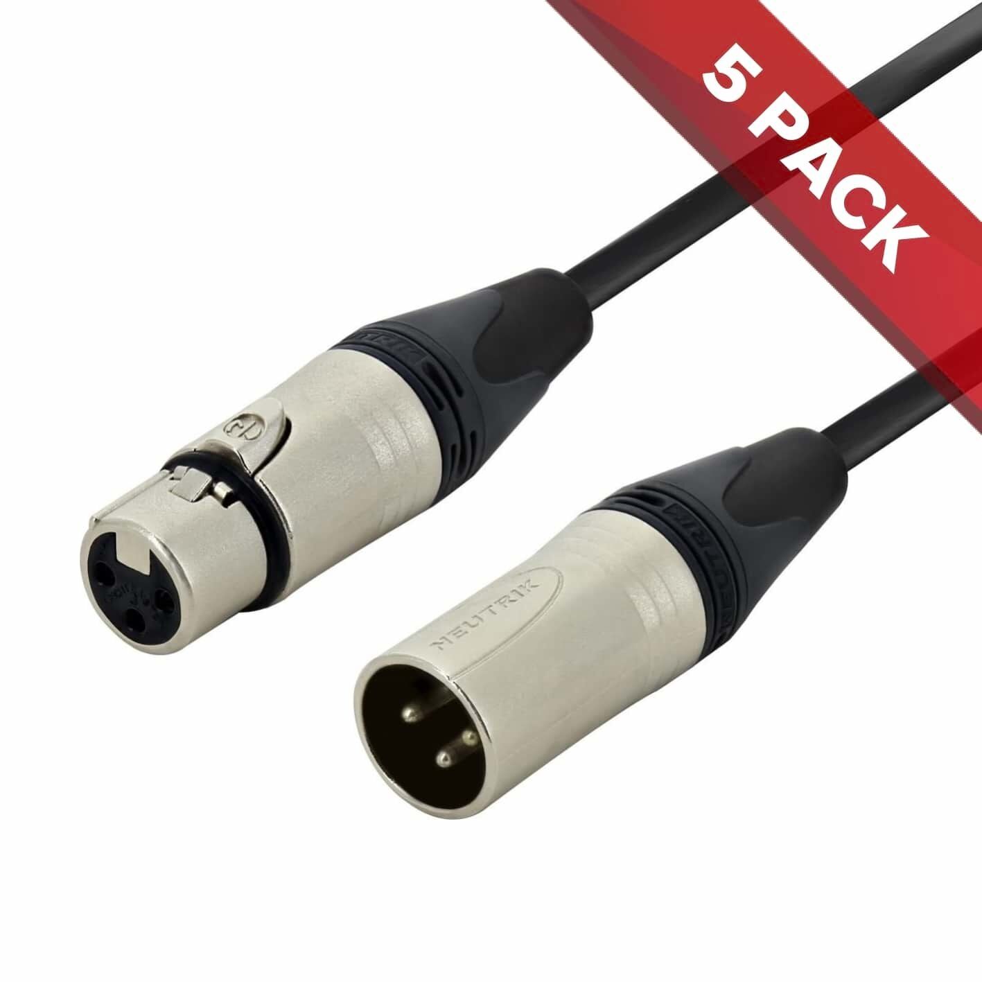 5x Pack of SWAMP Pro-Line Balanced XLR Mic Cable Neutrik AG Plugs  - 5m