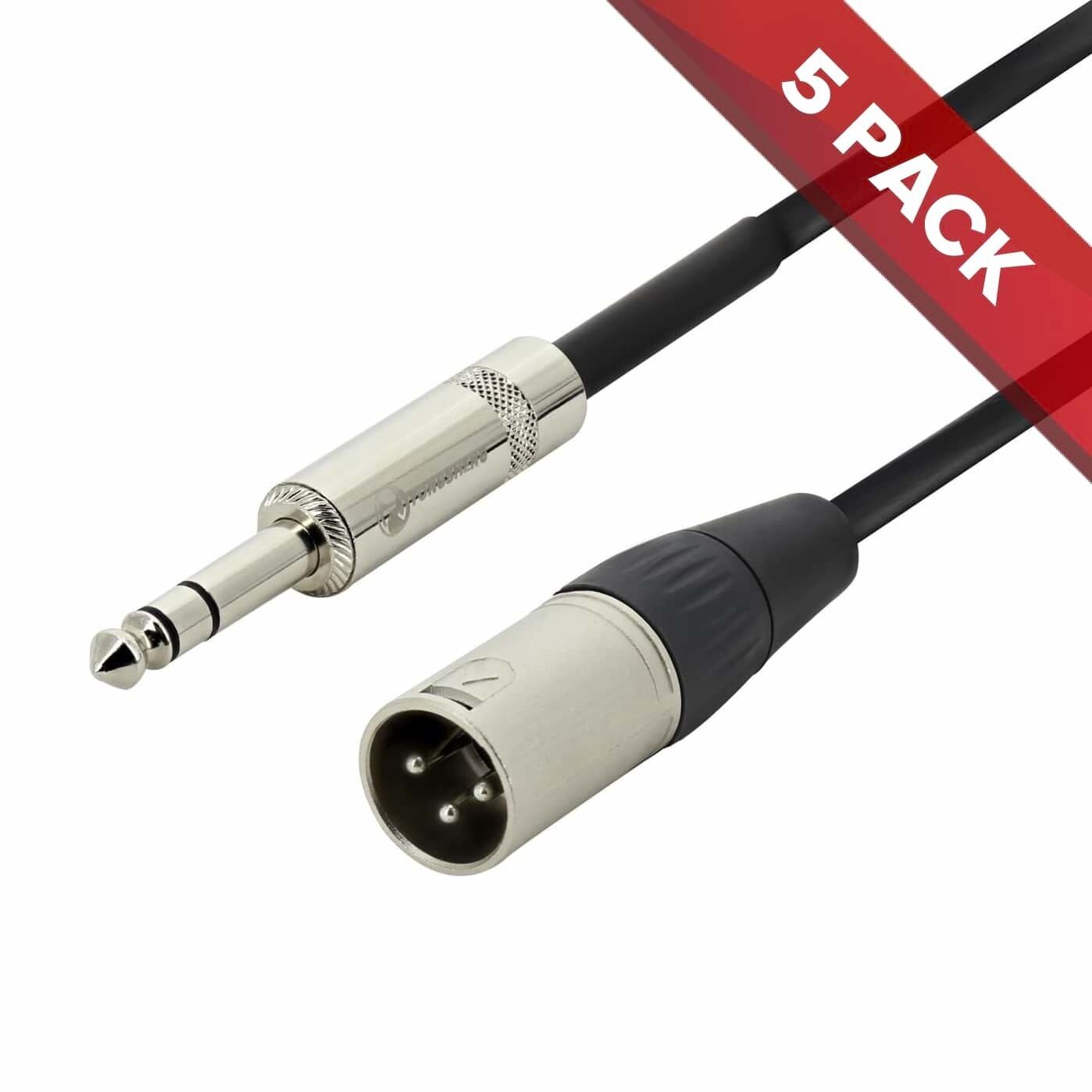 5x Pack of SWAMP Balanced XLR(m) - 1/4" TRS Line Level Cable  - 3m