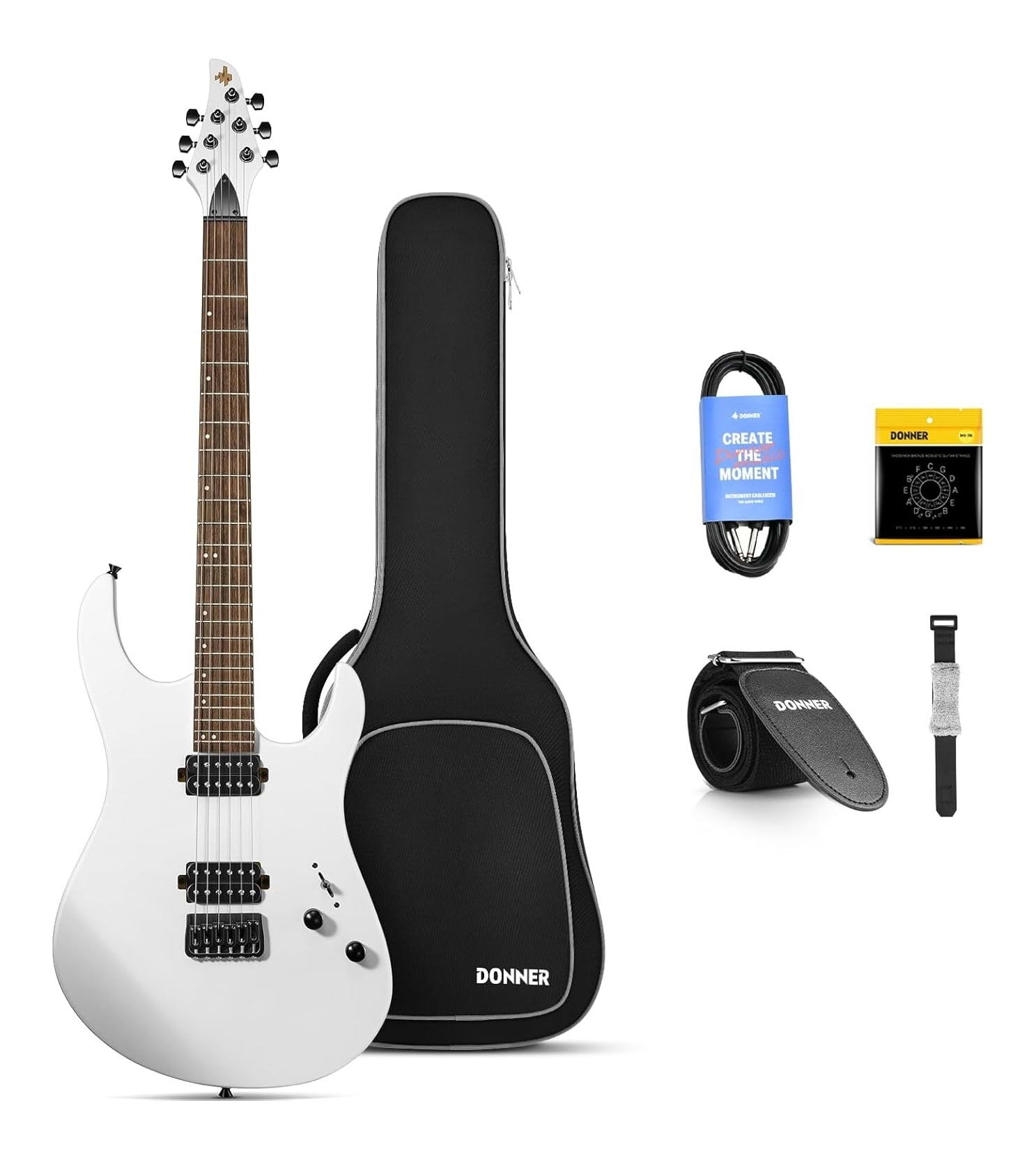 Donner DMT-100 Electric Guitar with HH Pickups - White