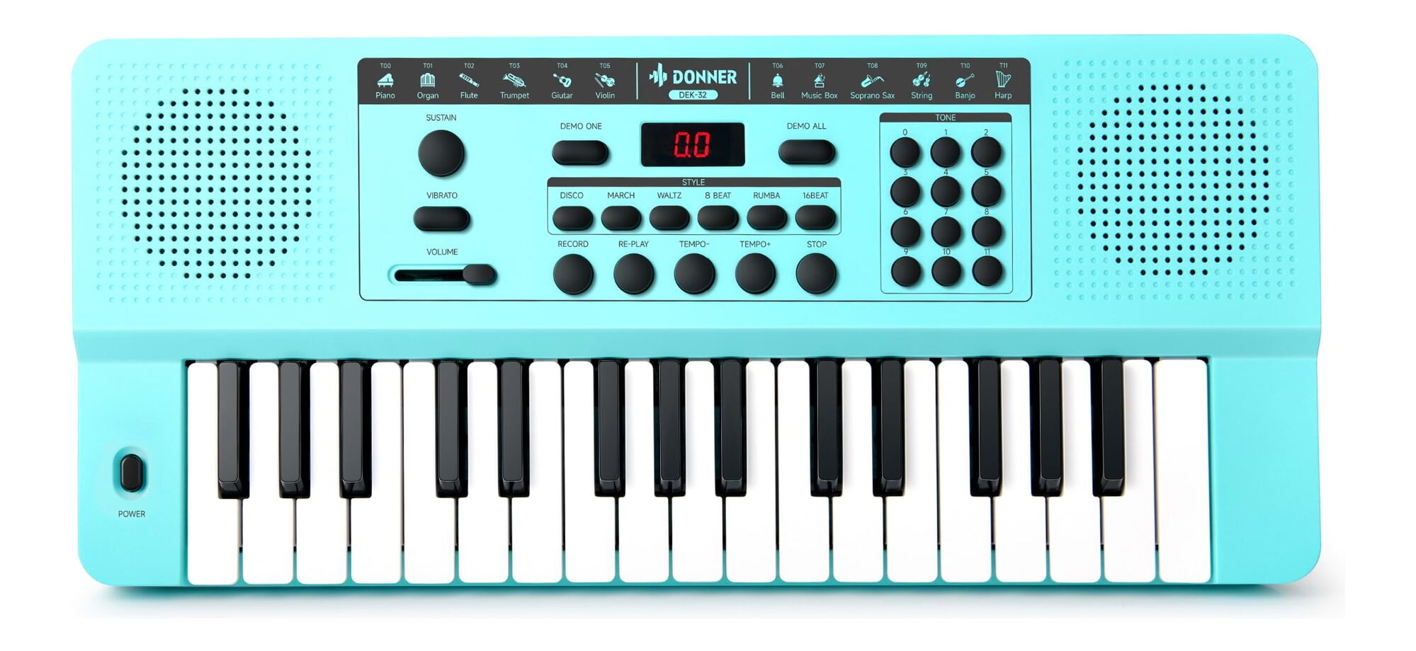 Donner DEK-32 32-Key Portable Electronic Keyboard - Cyan