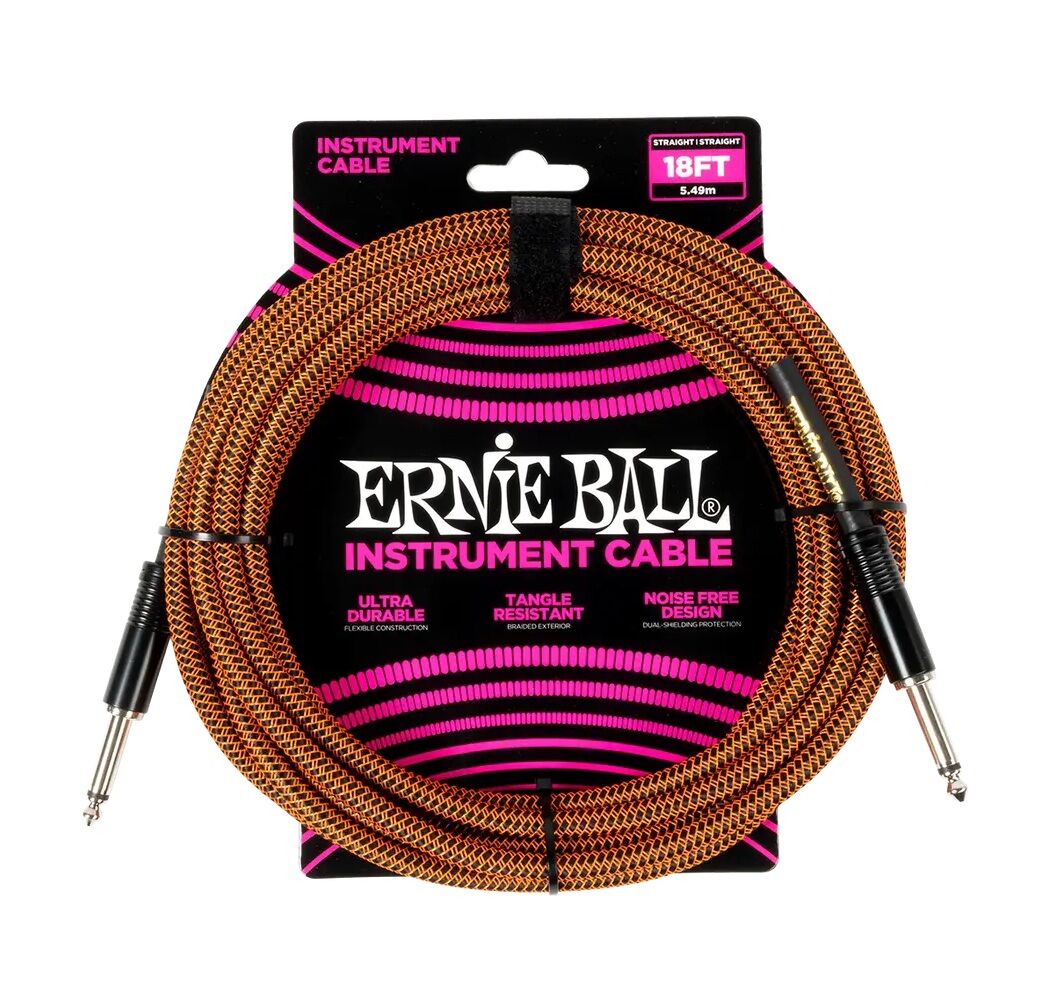 Ernie Ball 18ft Braided Instrument Cable Lead - Pumpkin Pie