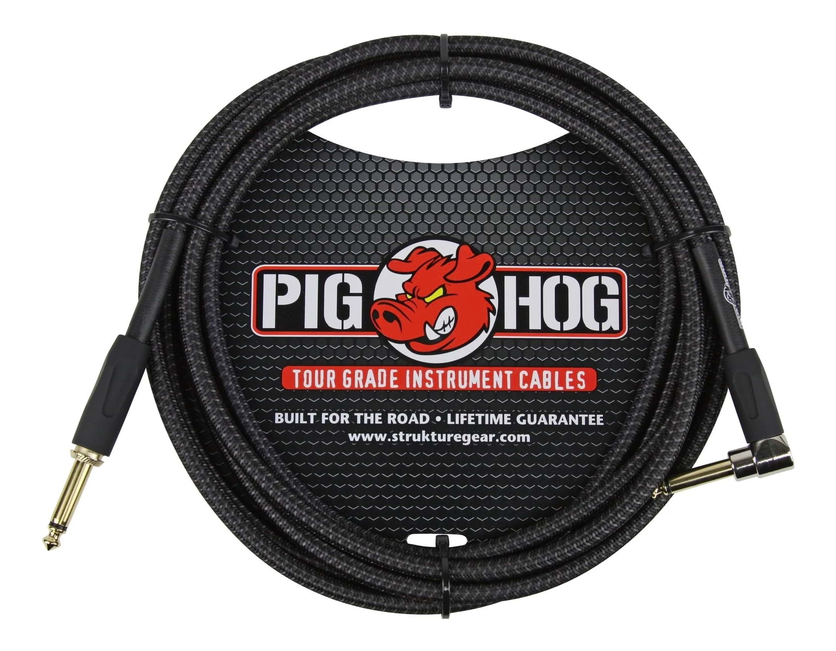 Pig Hog Black Woven Right Angle Instrument Cable 10ft