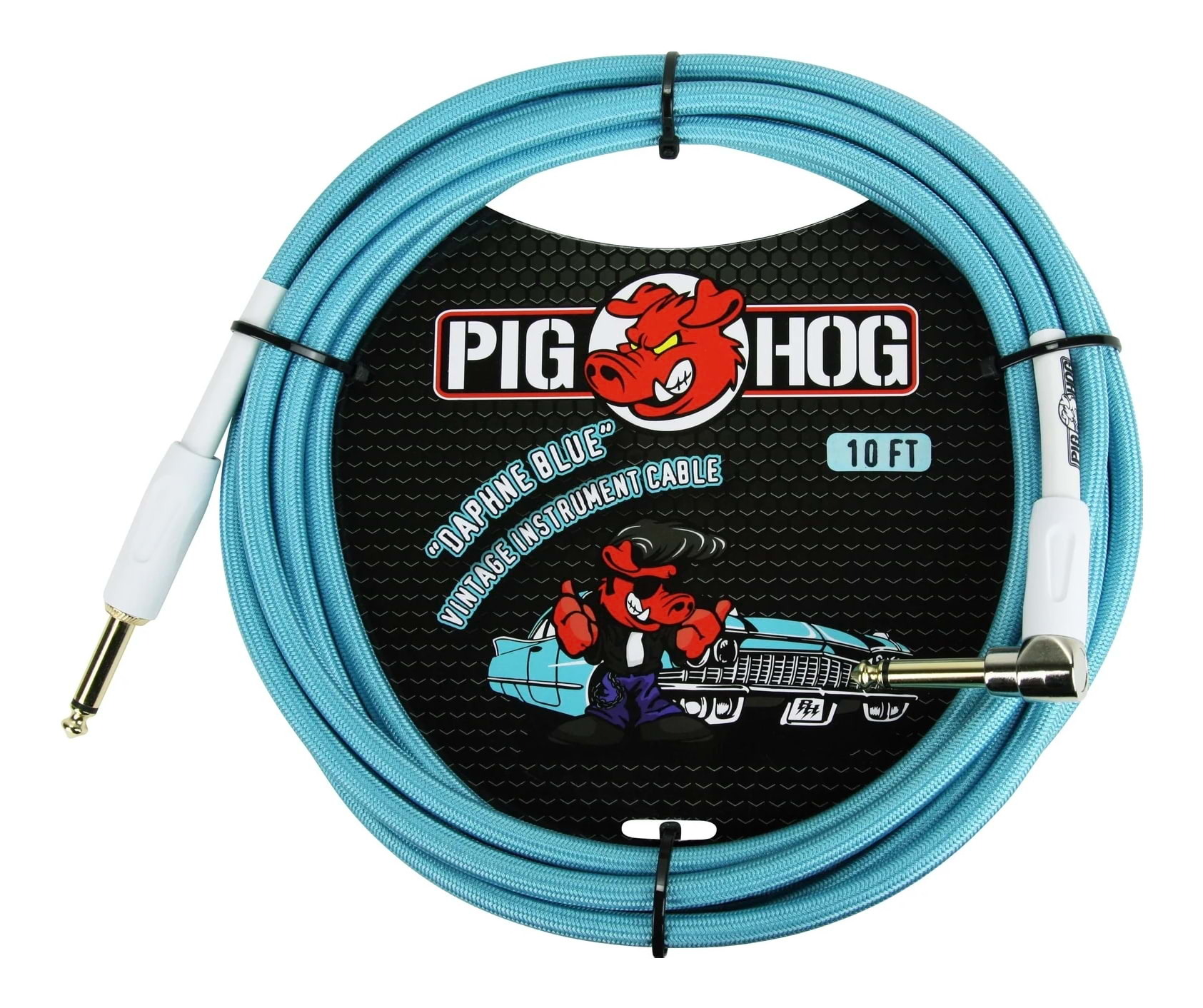Pig Hog Daphne Blue Right Angle Instrument Cable 10ft