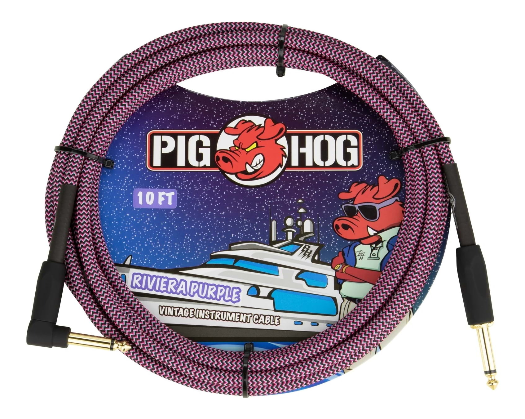 Pig Hog Riviera Purple Right Angle Instrument Cable 10ft