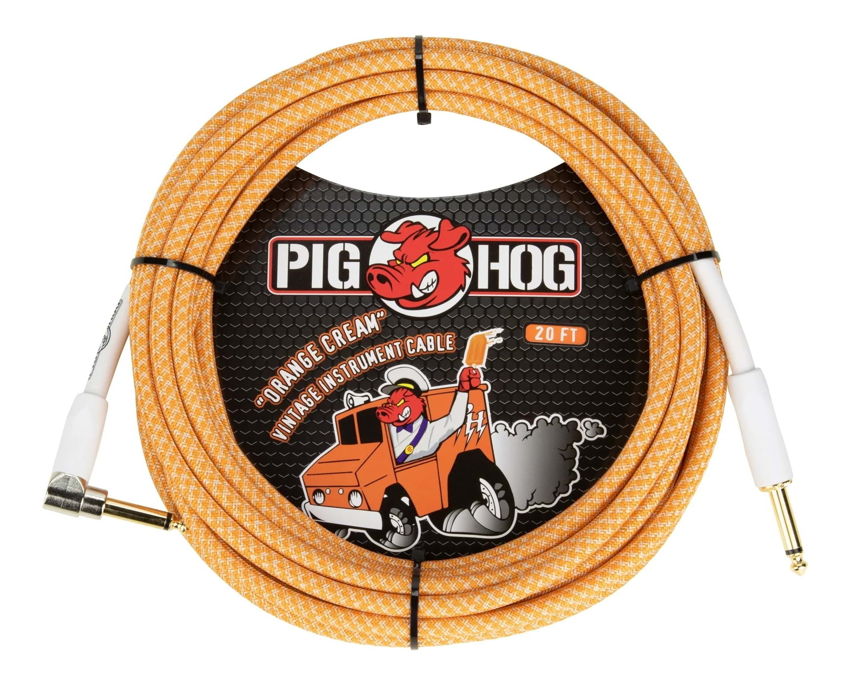 Pig Hog Orange Creme Right Angle Instrument Cable 20ft