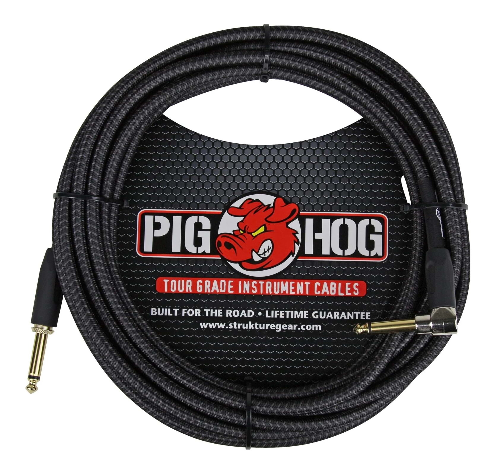 Pig Hog Black Woven Right Angle Instrument Cable 20ft