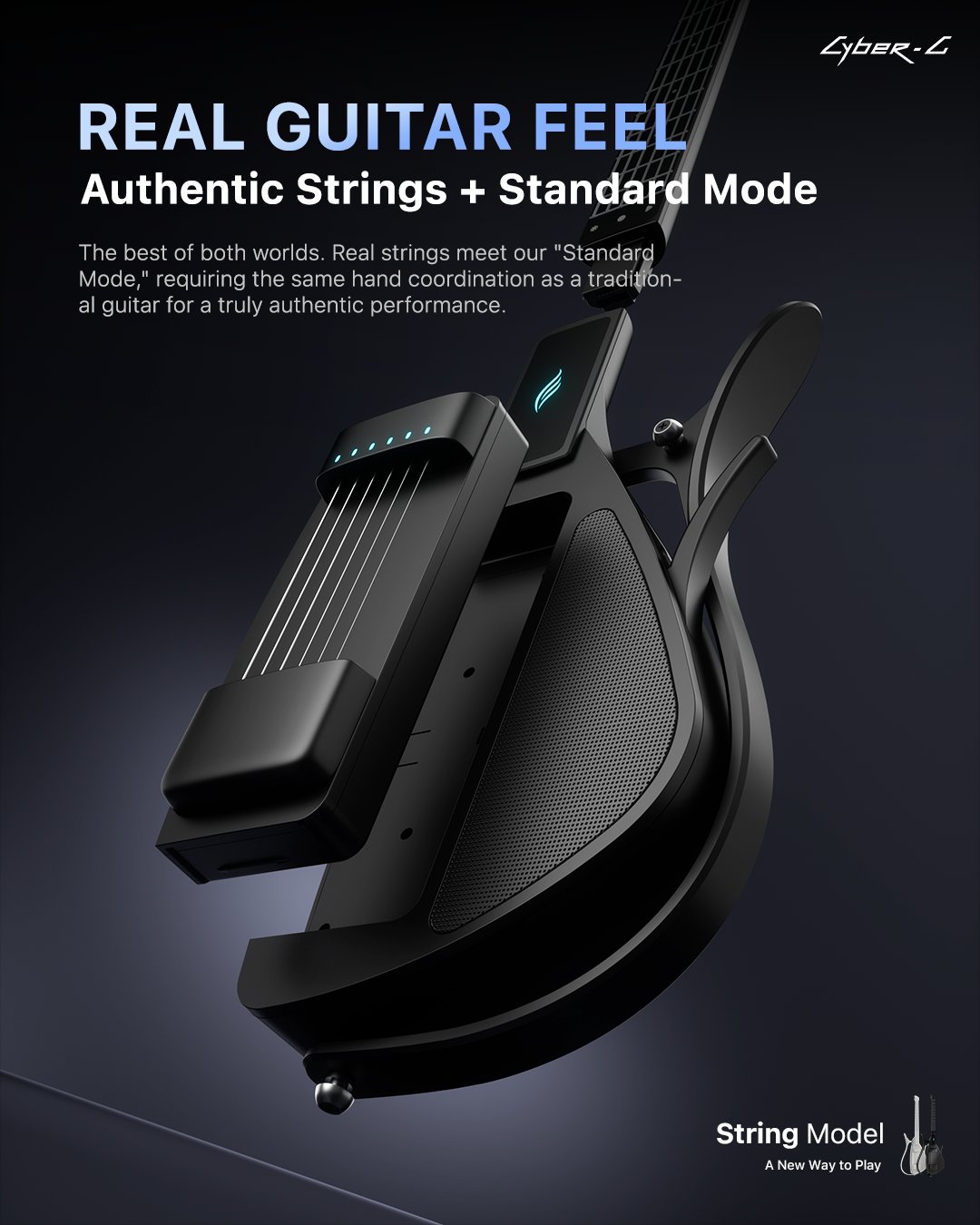 Cyber-G String Model body with the string module fitted: real guitar feel, authentic strings and Standard Mode