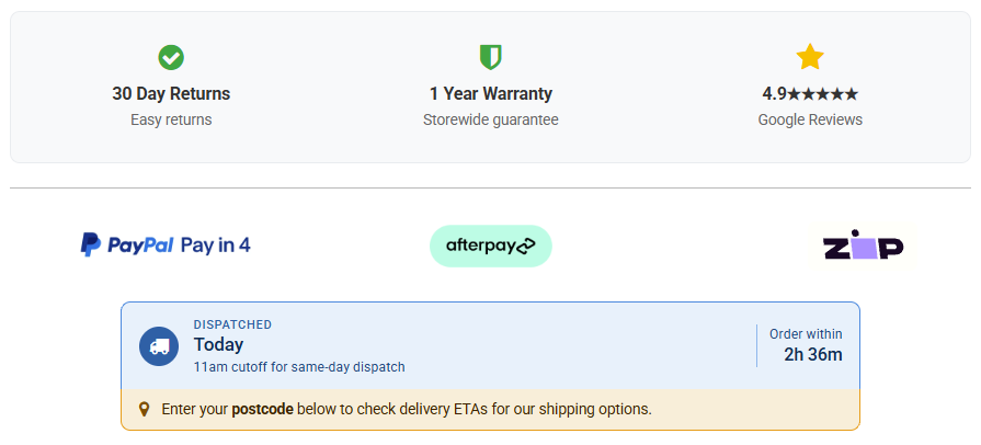 BNPL provider buttons on a SWAMP product page