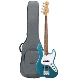 Artist AJBDLX Deluxe Jazz Style Bass Guitar with Premium Gig Bag - Metallic Blue