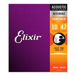Elixir 11152 Nanoweb 12-String Acoustic Guitar Strings Light - 10-47