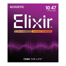 Elixir 11002 Nanoweb 80/20 Bronze Acoustic Guitar Strings - Extra Light - 10-47