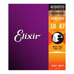 Elixir 16152 Nanoweb Phosphor Bronze 12-String Guitar Strings Light Gauge 10-47