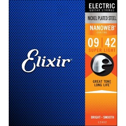 Elixir 12002 Nanoweb Electric Guitar Strings - Super Light Gauge - 09-42