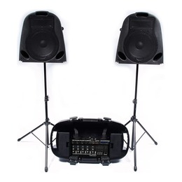Portable PA System - Twin 10" Speakers + 5 Channel Mixer - 150W