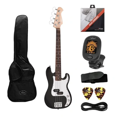 Artist MiniB 3/4 Size Electric P-Bass Guitar with Accessories - Black