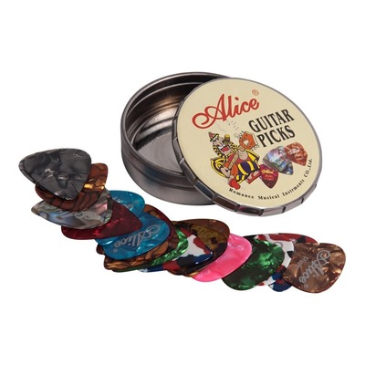 20x Alice Guitar Picks - Round Tin - Various Colours and Sizes