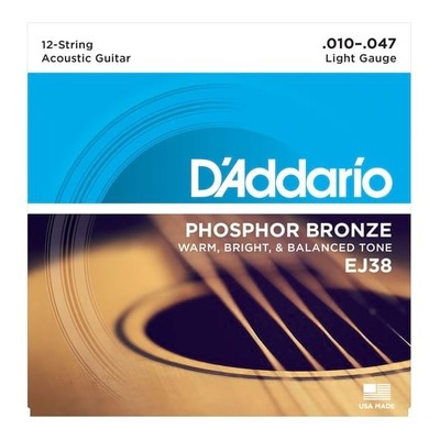 D'Addario EJ38 Phosphor Bronze 12-String Acoustic Guitar Strings
