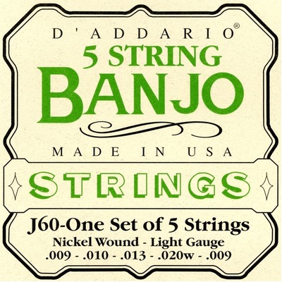 D'Addario J60 5-String Banjo Strings - Light Gauge - 9-20