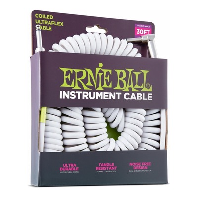 Ernie Ball Instrument Cable - Coiled Straight / Right-Angle - 10m