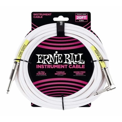 Ernie Ball 6047 20' Straight/Angle Instrument Cable - White