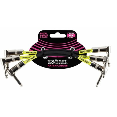 Ernie Ball 6050 6" Angle / Angle Black Patch Cable 3-Pack 