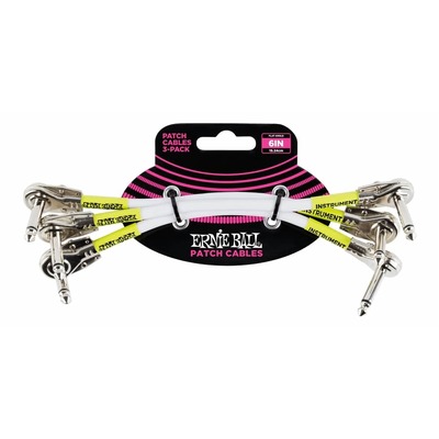 Ernie Ball 6052 6" Flat Angle / Flat Angle White Patch Cable 3-Pack 