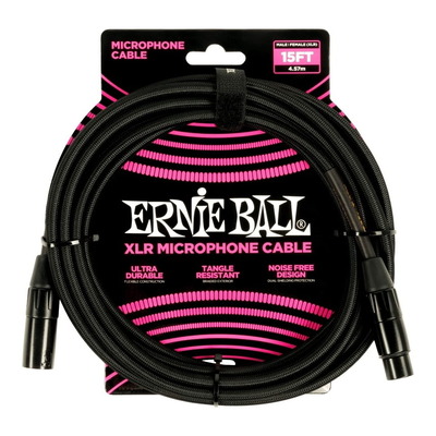 Ernie Ball 6391 15' Braided XLR Microphone Cable - Black