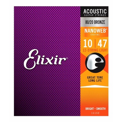 Elixir 11152 Nanoweb 12-String Acoustic Guitar Strings Light - 10-47