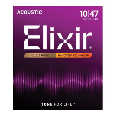 Elixir 11002 Nanoweb 80/20 Bronze Acoustic Guitar Strings - Extra Light - 10-47