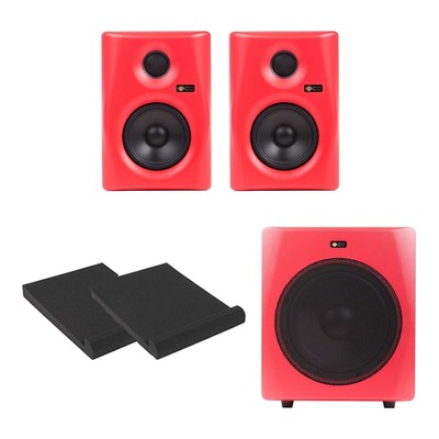 Monkey Banana Gibbon 5" Powered Studio Monitors + Active 10" Subwoofer - Red