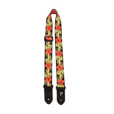 Perris 1.5" Ukulele Strap with Leather Ends - Orange Luau Floral design 