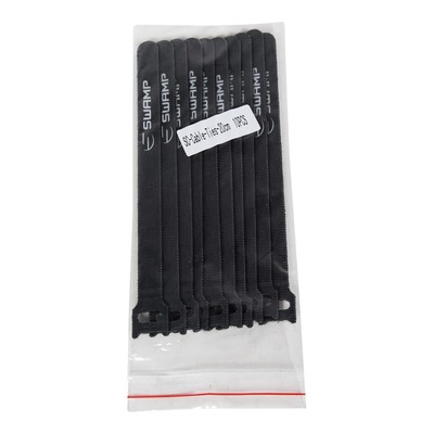 10 Pack of SWAMP Black Hook and Loop Cable Ties - 20cm / Medium