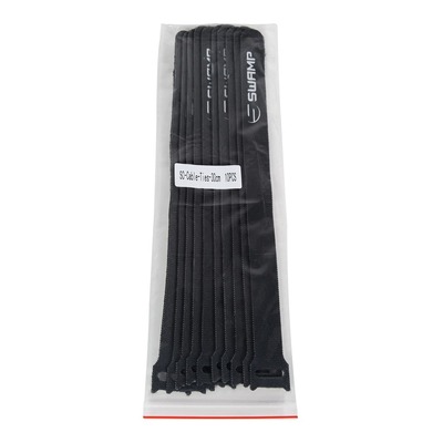 10 Pack of SWAMP Black Hook and Loop Cable Ties - 30cm / Large